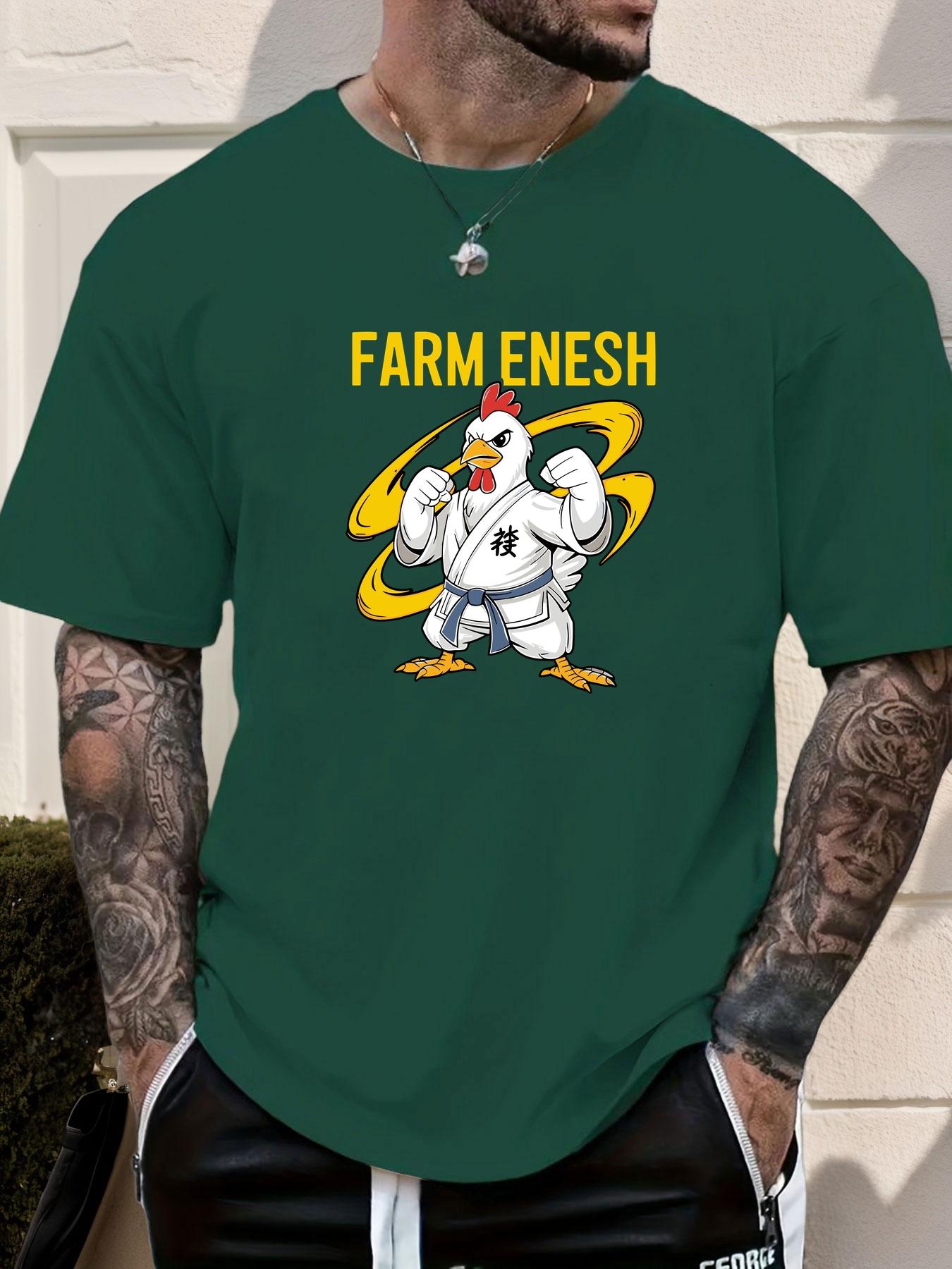 

Mens Casual Tshirt Karate Chicken FARM ENESH Print Short Sleeve Round Neck Breathable Oversized Daily Wear Tee 3XL
