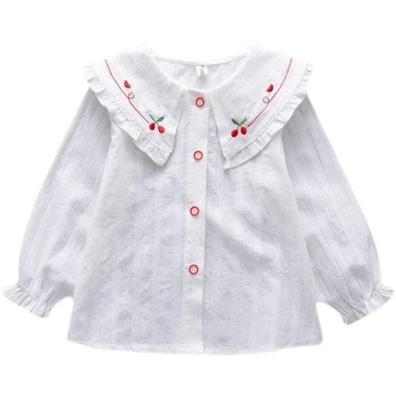 Kids Shirt Long Sleeve White Cotton Lace Trim Blouse Boys Girls Spring Autumn Fashion Top Children Korean Style Casual Clothing Size 110 160