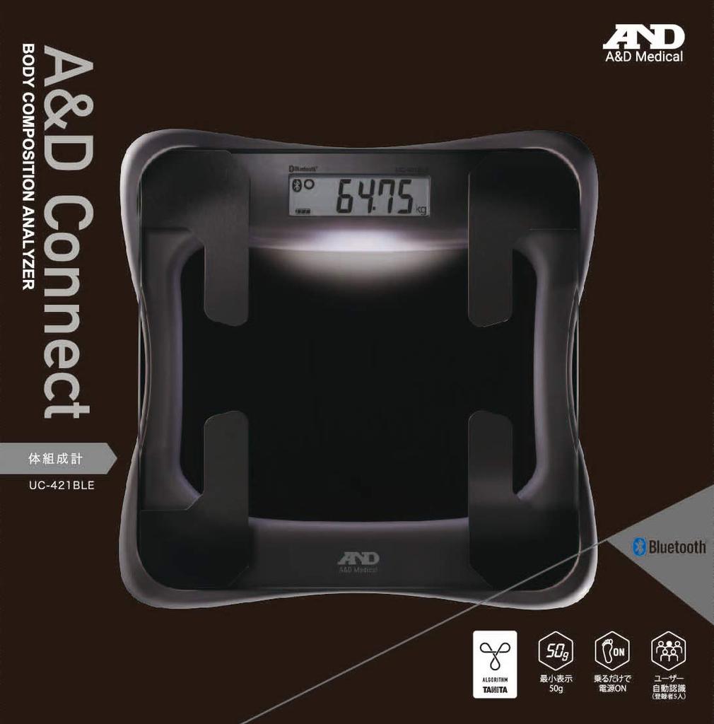 Body Composition Meter Smartphone Bluetooth 50g White Compatible with 5 Users Equipped with Tanita Algorithm A&D UC-421BLE