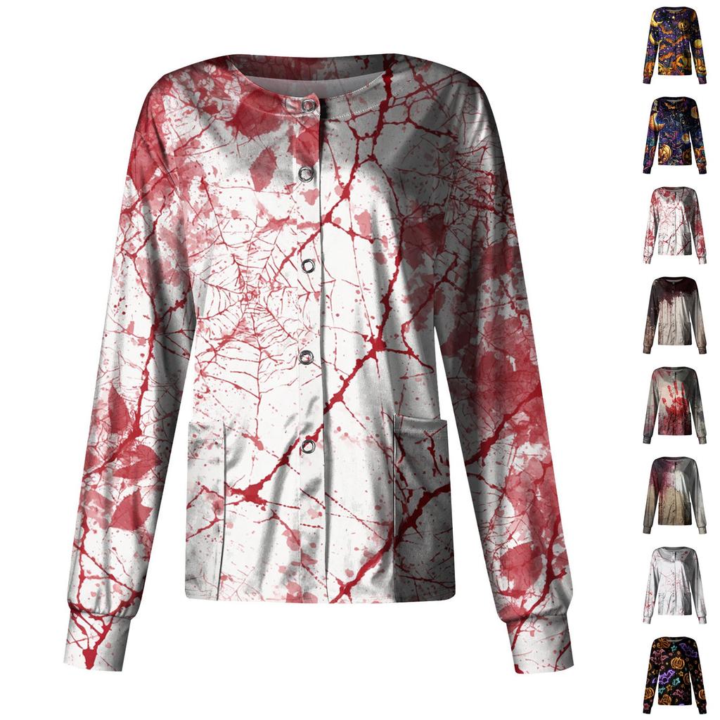 Women's Casual Long Sleeve Single Breasted  Printed Dry-nurse Top