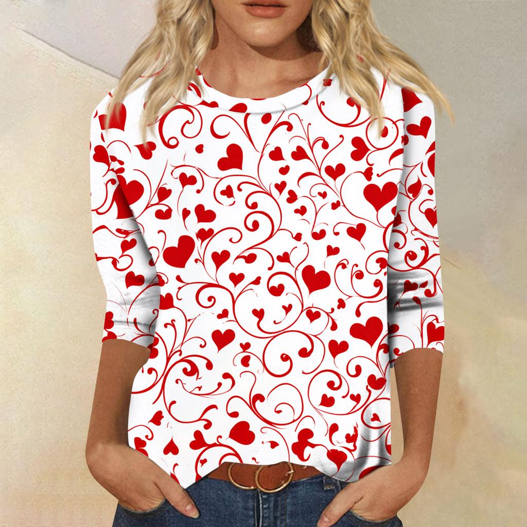 Women's Tops Three-quarter Sleeve Shirt V-neck Loose Casual Shirt Print T-shirt