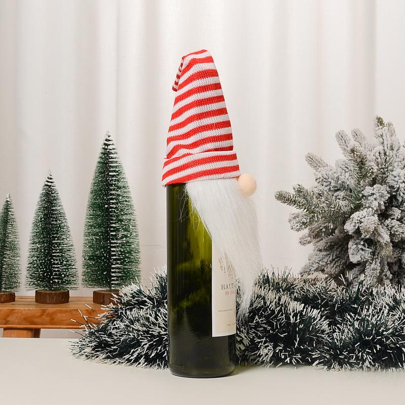 New Christmas Decorations Knitted Hat Forest Old Man Wine Set Faceless Doll Wine Bottle Decorative Wine Cap