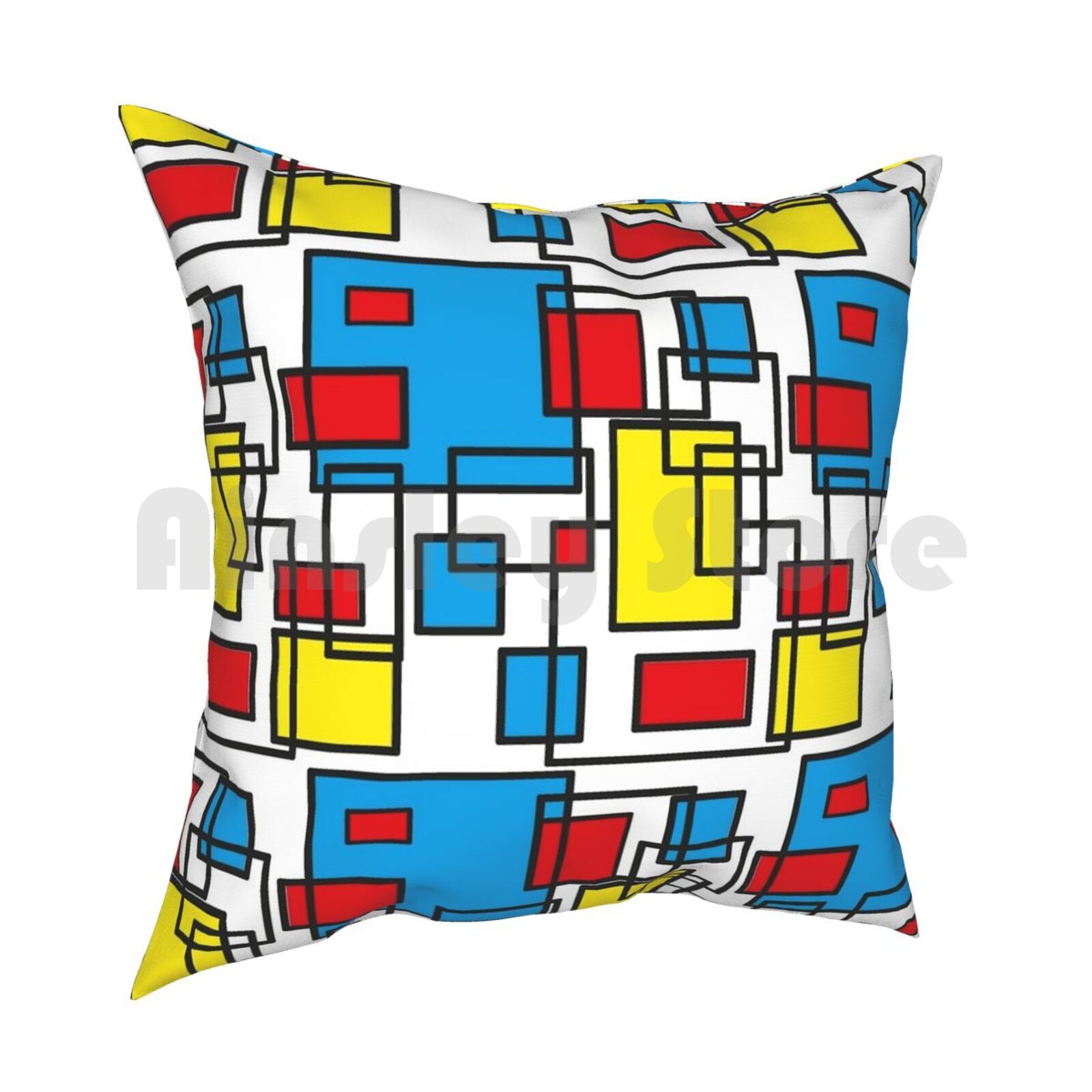 Blue  Red And Yellow Geometric Seamless Pattern On White Pillow Case Printed Home Soft DIY Pillow Cover Abstract Artistic 30x30cm 12x12in