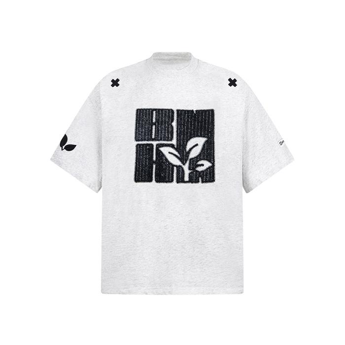 

Женская футболка с коротким рукавом и креативной вышивкой: Молодежный, Свободный, Повседневный, Чистый хлопок, Круглый вырез M серый