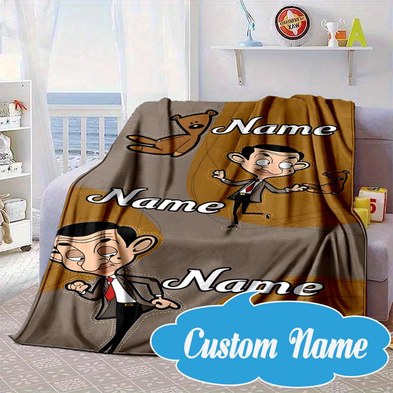 Custom Name Bean's Head Adventure Blanket bed sofa Blanket Flannel Blanket for Camping, Hiking, Picnic Essentials,gift for Fan family