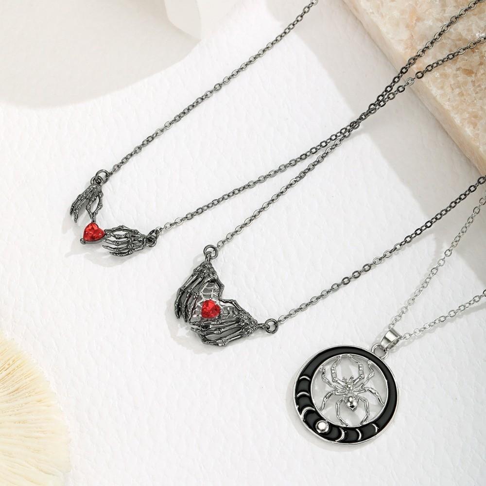 Zinc Zinc Alloy Gothic Clavicle Chain Black Silver Halloween Heart Choker Bat Wings Pendant Necklace  Party
