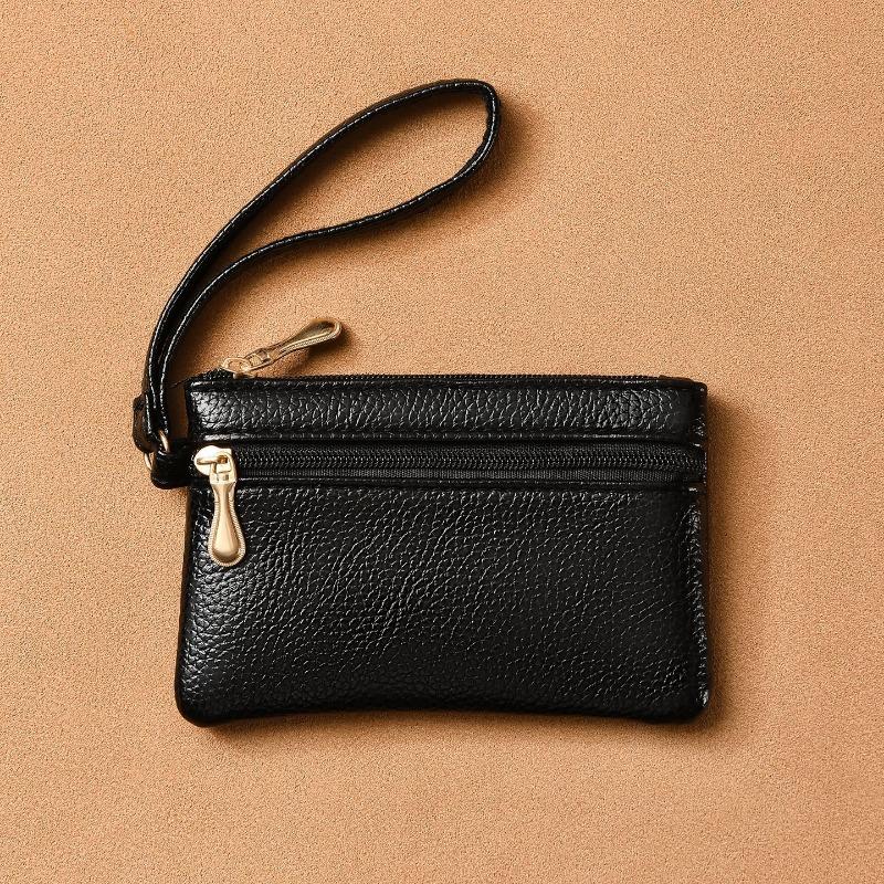 

Сумка для мелочи Женская мини-сумка Портативный маленький кошелек Сумка на запястье Сумка для хранения Мягкая кожаная сумка для монет на молнии Сумка для карт чёрный