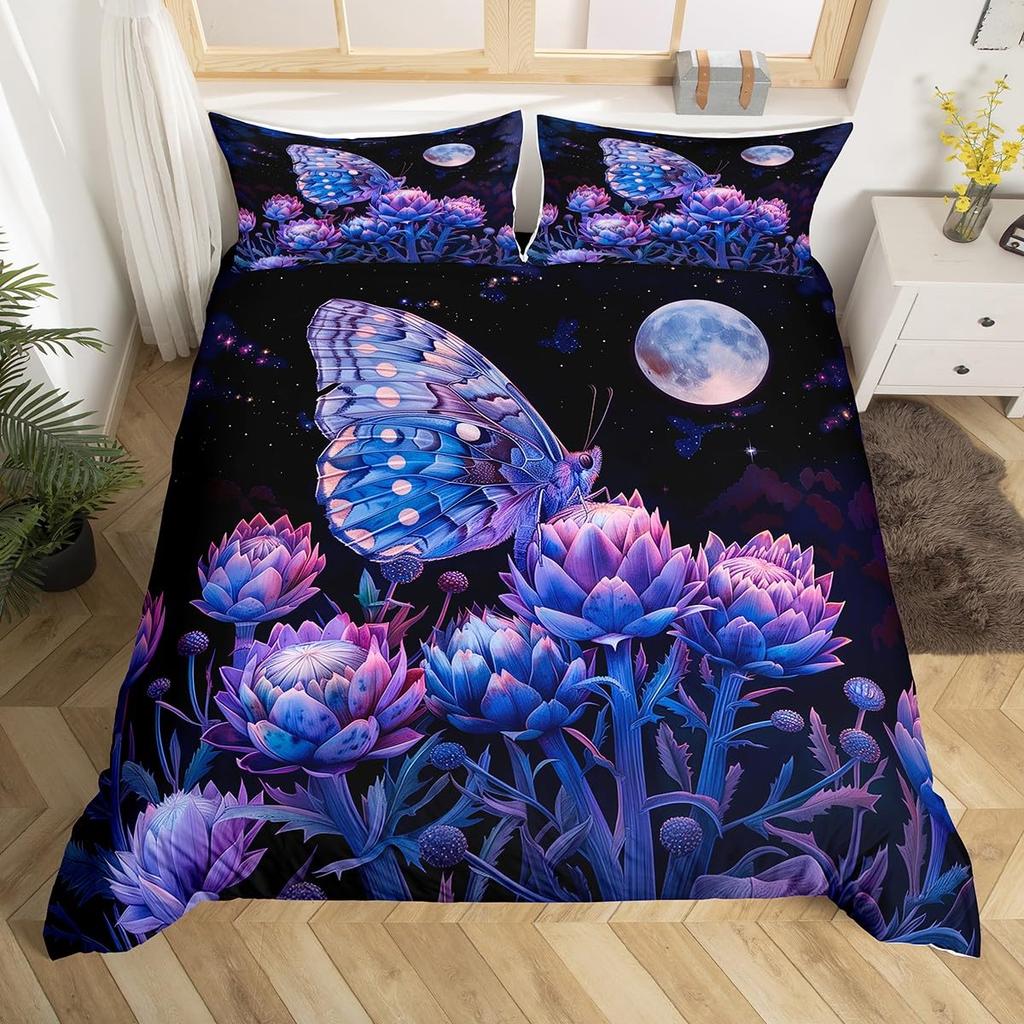 Butterfly Bedding Set Twin Queen Rustic Butterflies Duvet Cover,Watercolor Comforter Cover Romantic Quilt Cover for Girls Woman