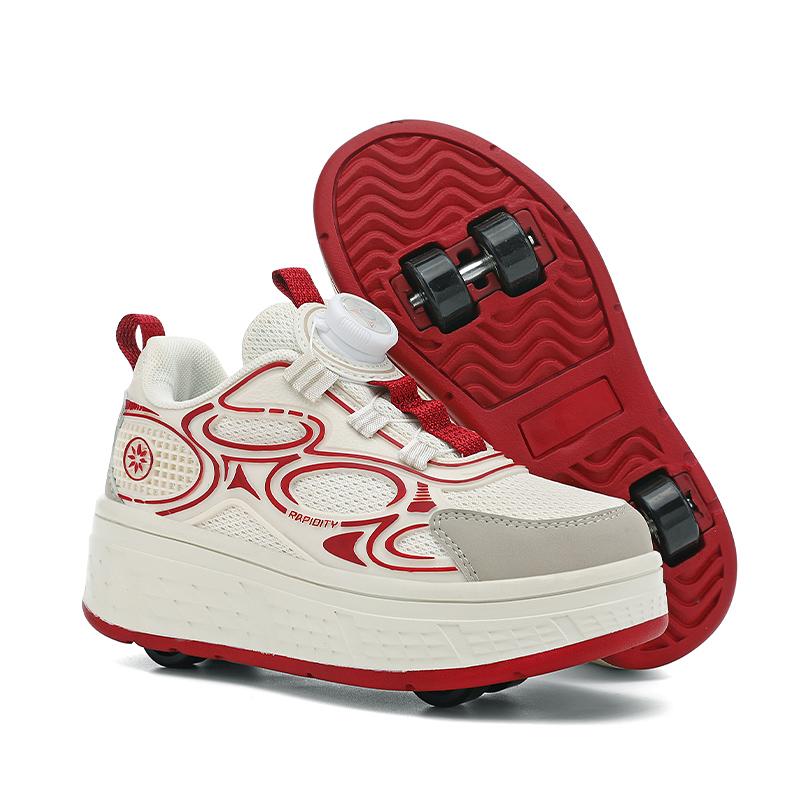 

Spring and autumn Girls Mesh Breathable Outdoor Sports Shoes Small Four-Wheel Walking Roller Skates for Kids 38 бежевый
