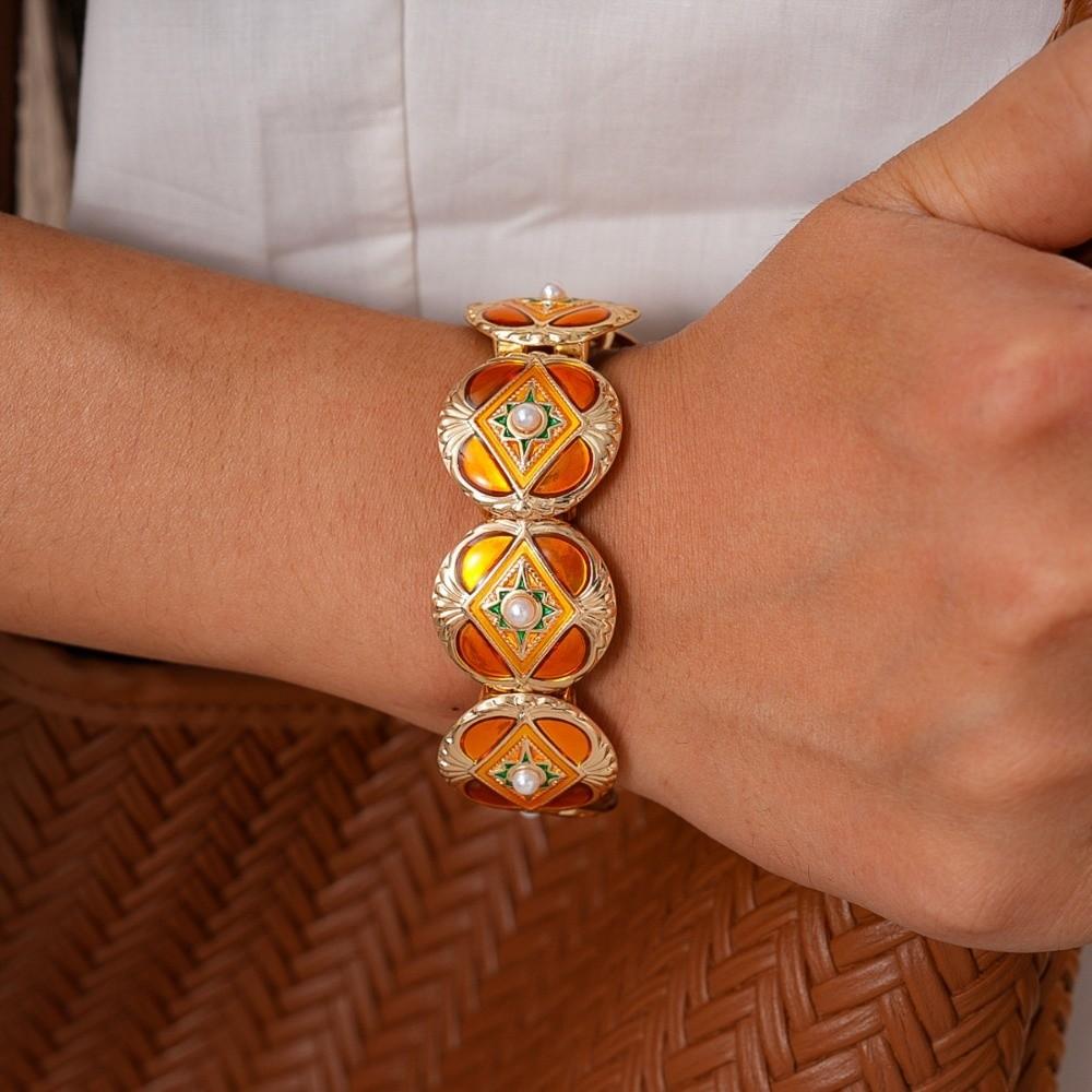 Imitation Pearl Wide Metal Bangles Luxury Jewelry Geometry Hand Ring Retro Drip Oil Bracelet Party