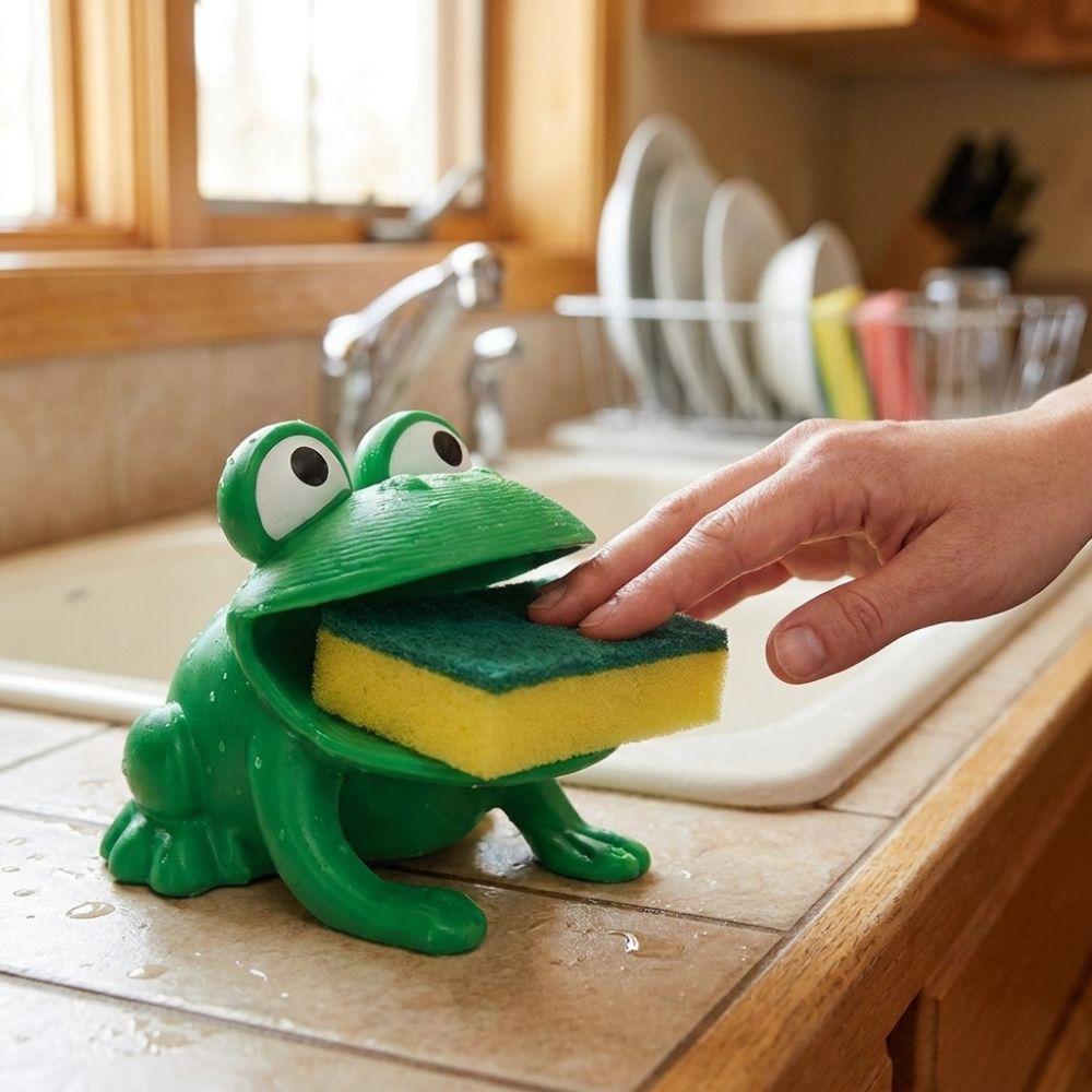 3D Printed Frog-Shaped Sponge Storage Rack Big Mouth Frog Self-draining Dish Cloth Drain Stand Cartoon Plastic
