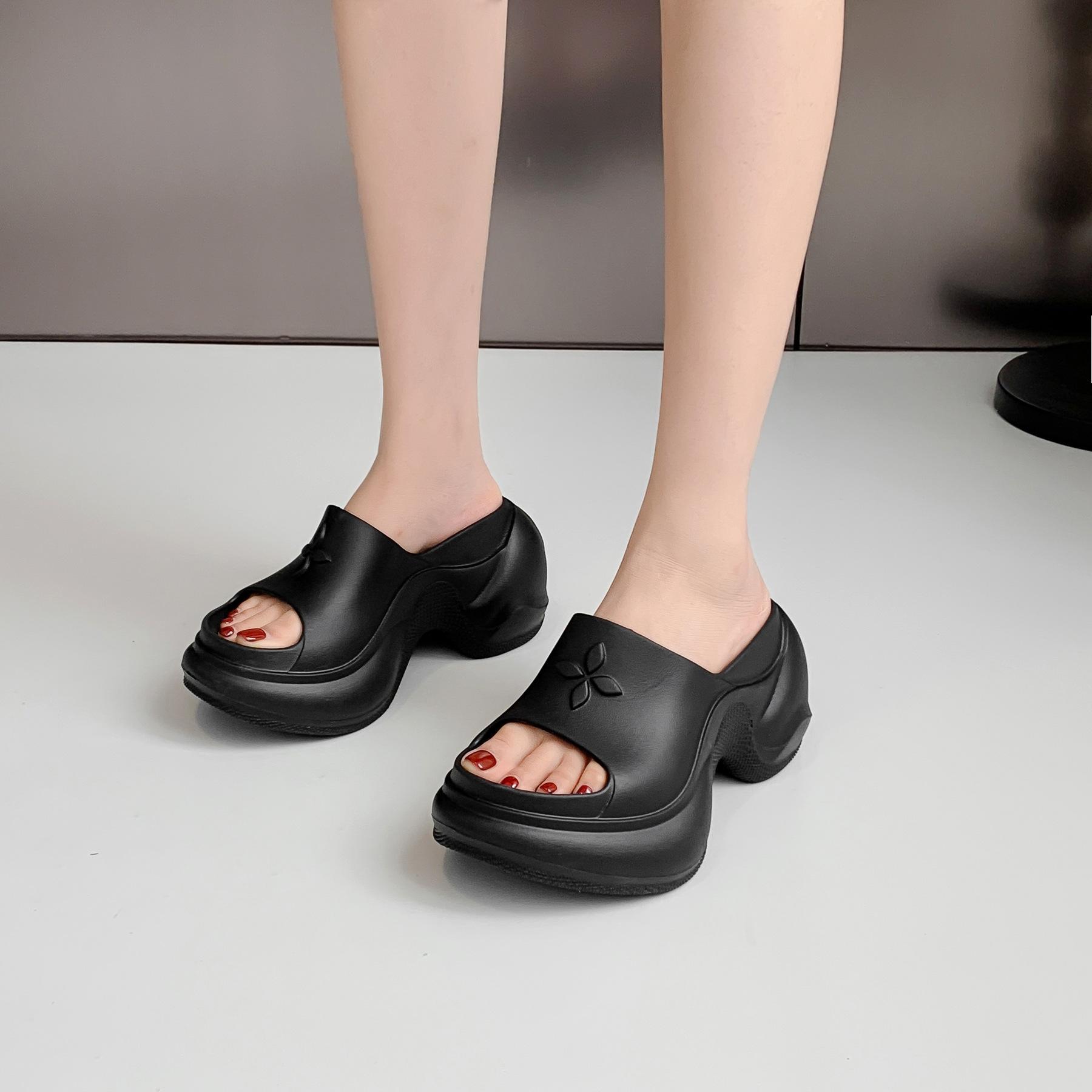 

6 см женские тапочки на толстой подошве сандалии в богемном стиле сандалии на плоской подошве Eva удобные тапочки 2024 новые летние новые универсальные уличные 40 чёрный