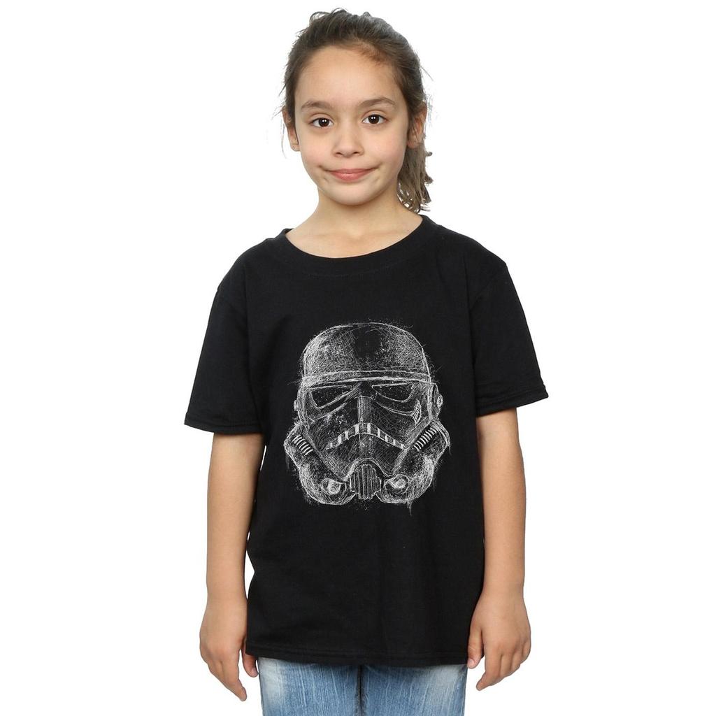 STAR WARS Girls Stormtrooper Scribble Helmet Cotton T-Shirt