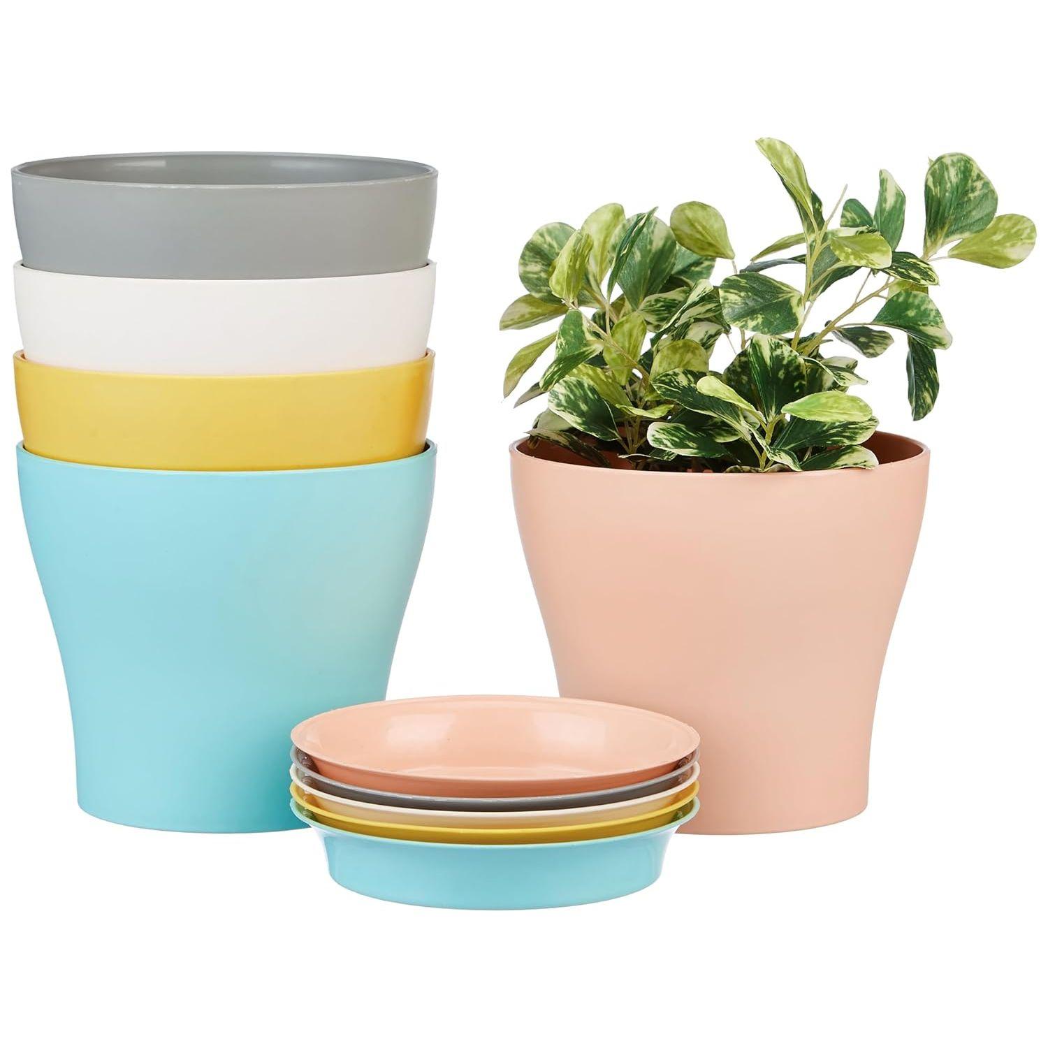 

Round Pots for Plants with Bottom Tray|Indoor and Outdoor Flower Pot for Home/Office/Table/Garden/Balcony Decoration|5.5 inch
