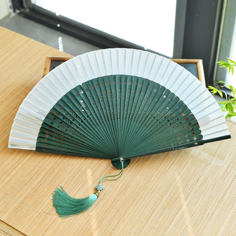 Chinese Custom Folding Fan Simulated Silk Fan Surface Bamboo Fan Bones Stage, Stage Props Decorative Crafts Chinese Culture