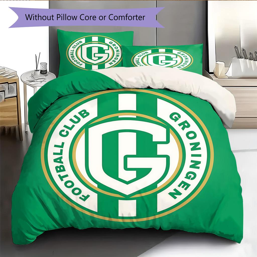 FC Groningen Pattern Bedding Quilt Set Quilt Cover Pillowcase Home Decoration Birthday Gift (1 * Duvet Cover + 2 * Pillowcase, Without Core)