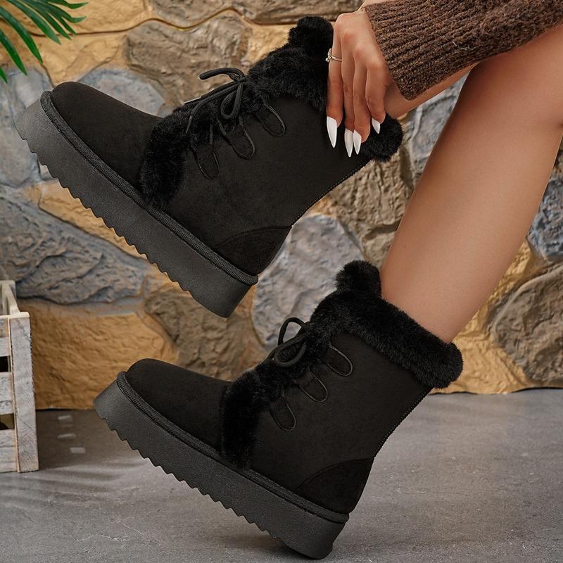 New Women's Snow Boots with Fleece, Warm Cotton Shoes, Toe Coverings, Semi-drag Fleece Shoes