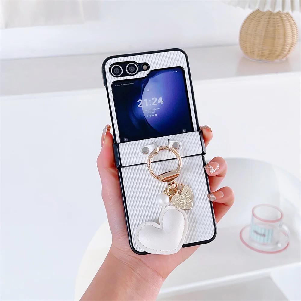 Heart Ring PU Leather Phone Case for Samsung Galaxy Z Flip 6 5 4 3  Flip5 Flip4 Flip3 5G Protective Shockproof Cover