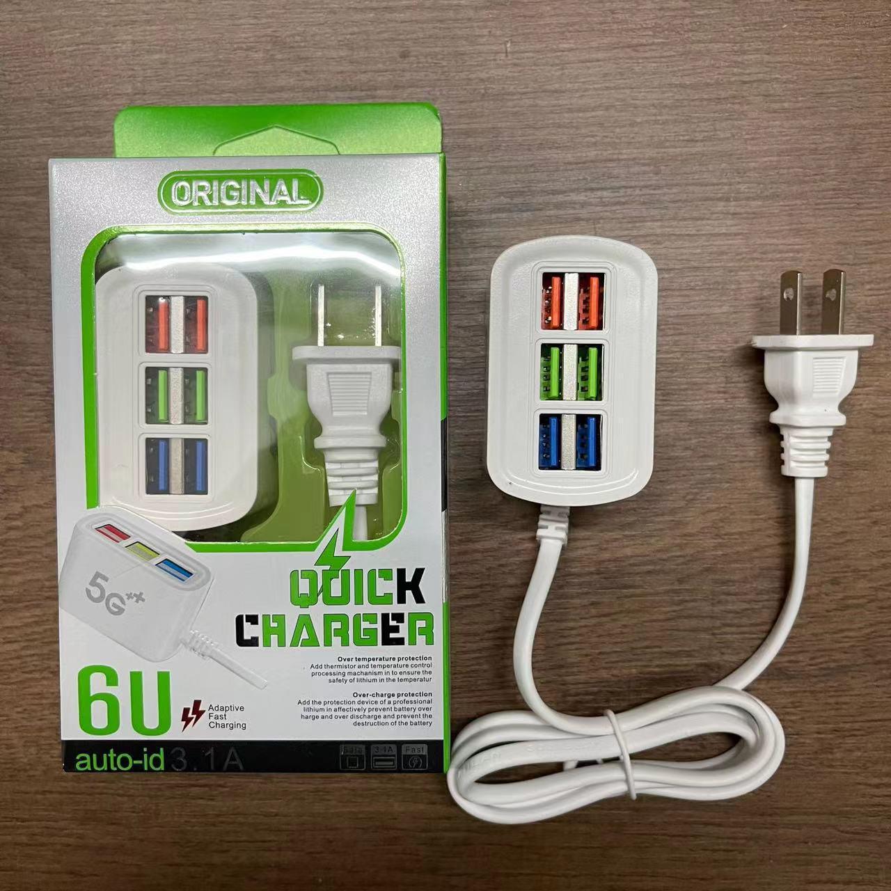 Универсальная 6-портовая USB-зарядная станция-удлинитель для телефонов Apple и Android, выход 3А White EU Standard
