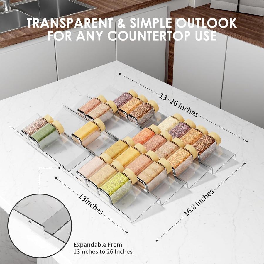 Spice Drawer Organizer 4 Tier Clear Acrylic Expandable From 13" To 26" Seasoning Jars Drawer Insert Kitchen Drawer Spice Rack T