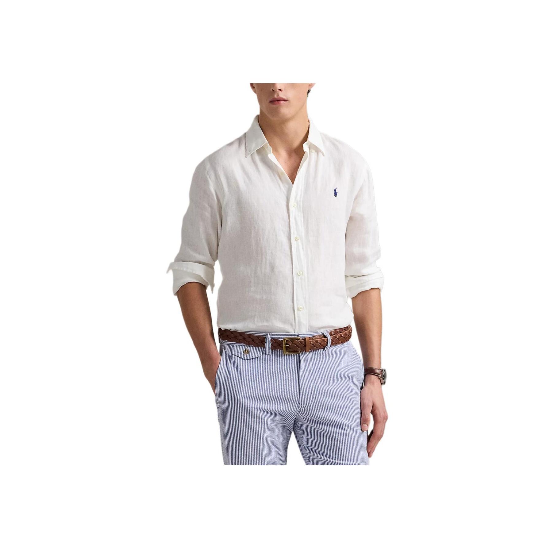 

Polo Ralph Lauren Ss25 Рубашка с длинным рукавом из хлопка и льна с вышивкой логотипа Pony Мужские рубашки Белый 710975540-001 XL