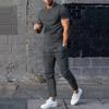 Sports Set Mens Fall Summer Solid Casual Round Neck Short Sleeve Sports T-shirt Two Piece Set for Men