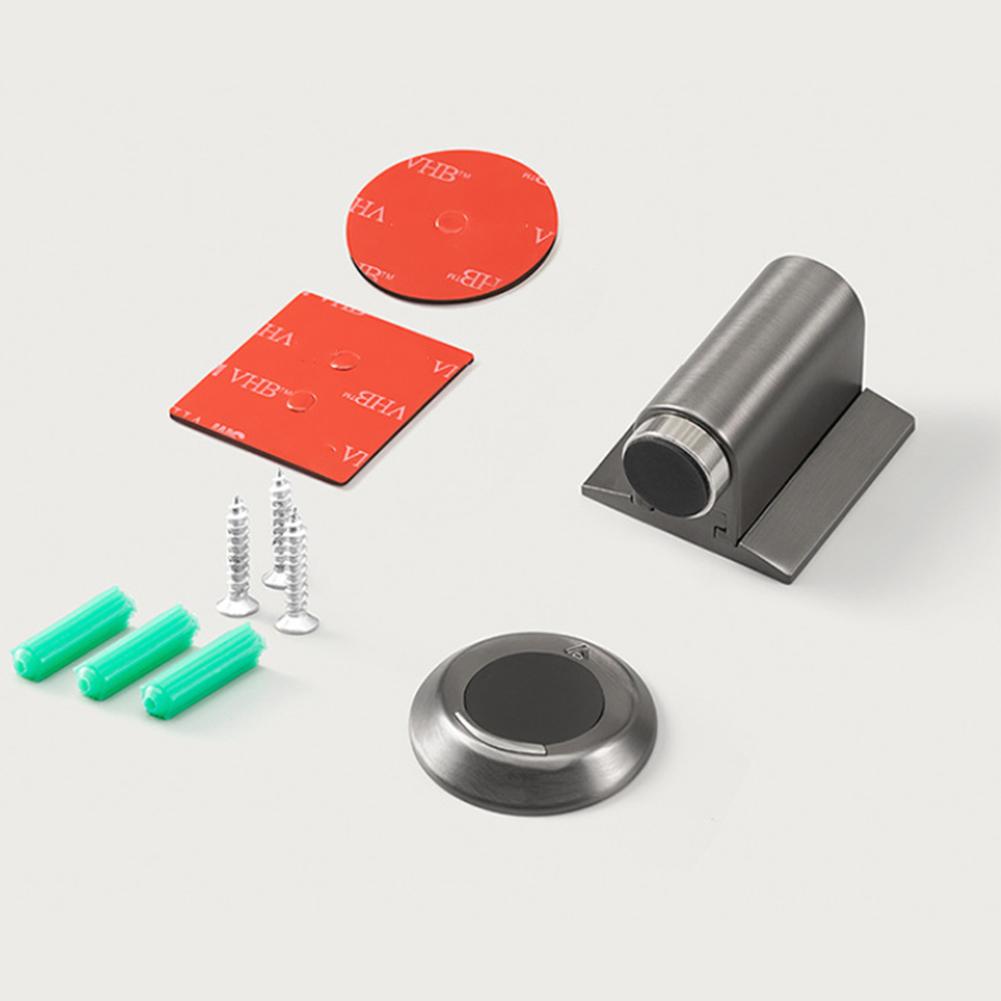 1Pc Heavy Duty Magnetic Door Stopper Stainless Steel Doorstop Black Without Punching Door Suction Door Holder Door Hardware