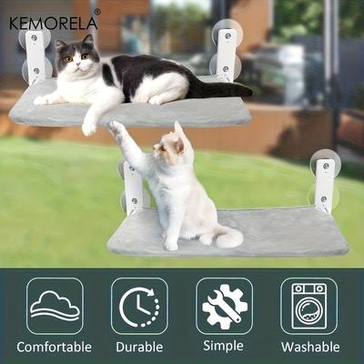 KEMORELA Assembly Free Folding Cat Hammock Plush Mesh Cat Window Wall Jumping Platform Double Suction Cup Winter Cat Hammock