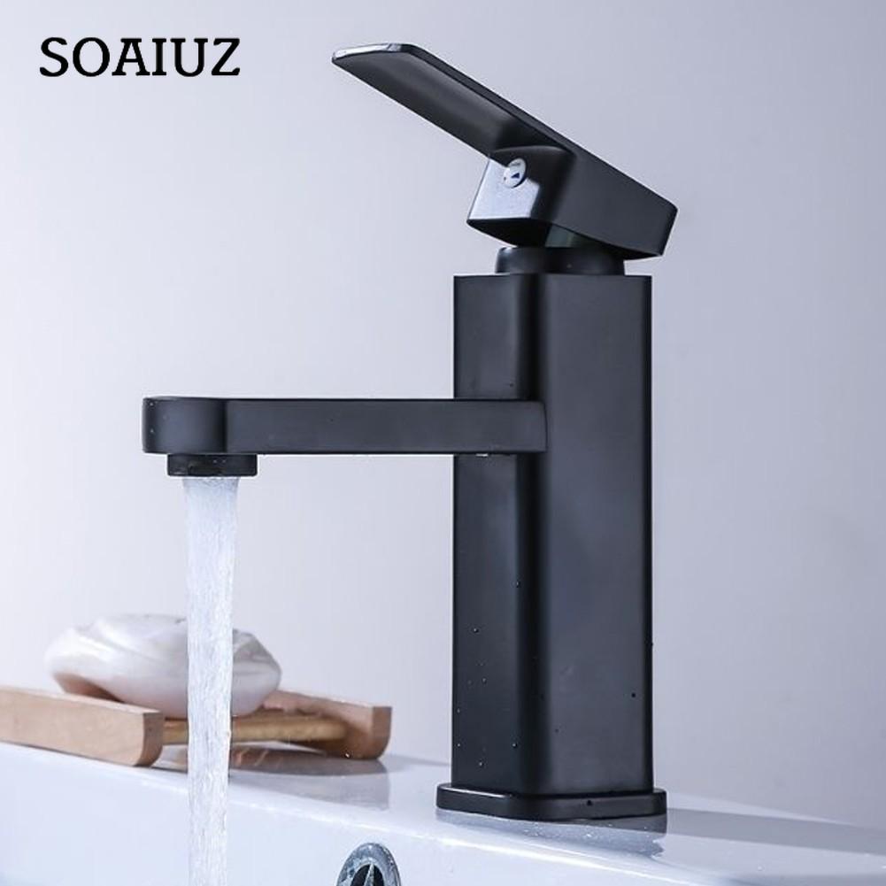 304 Stainless Steel Black Single Cold Sink Faucet Bathroom Counter Basin Faucet
