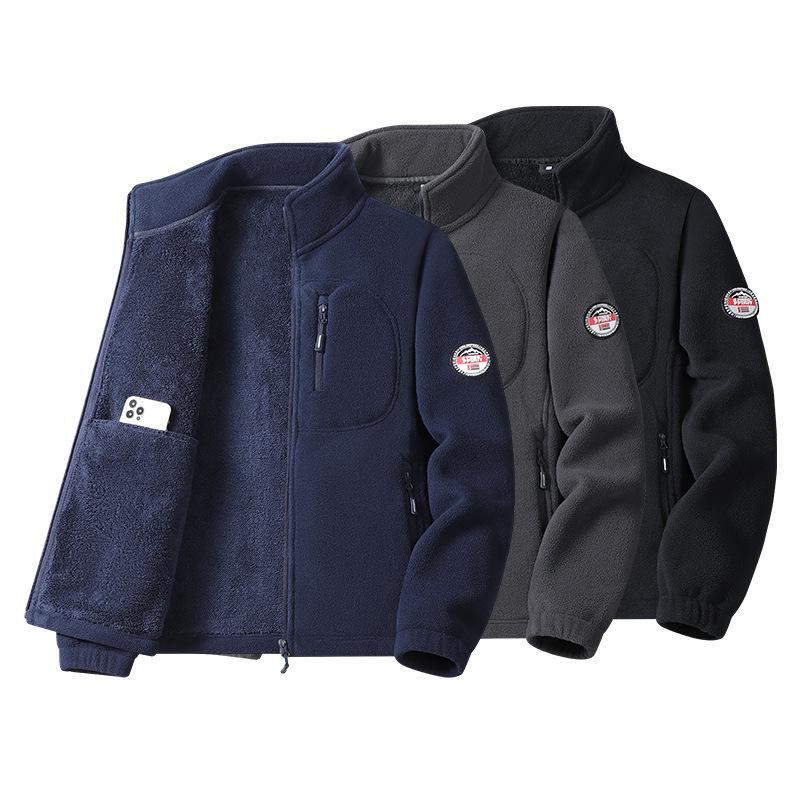 Men's Plush Fleece Jacket - Thick, Warm, Windproof Cardigan for Autumn/Winter with Stand Collar.