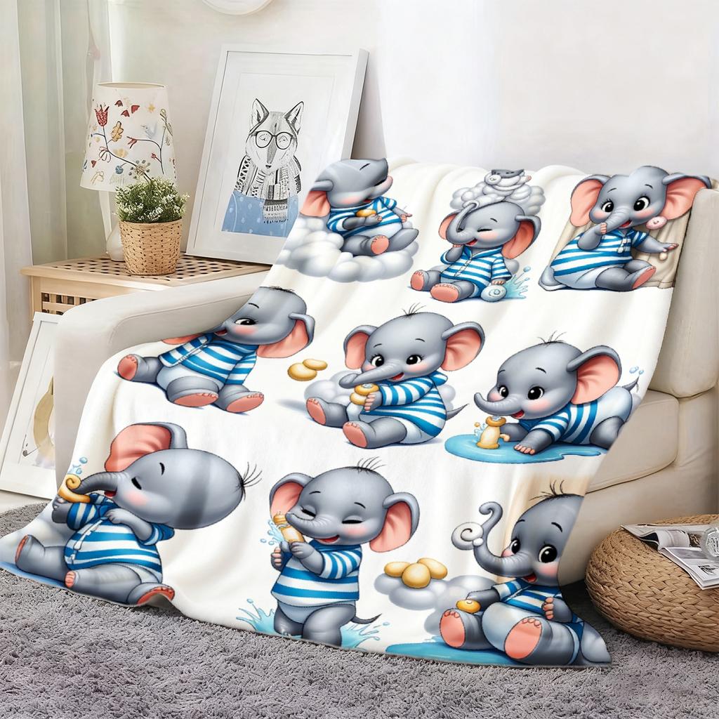 Cute Elephant Play Pattern Flannel Blanket, Soft Comfortable for Sofa Bed Car Office, Four Seasons Gift for Boys Girls