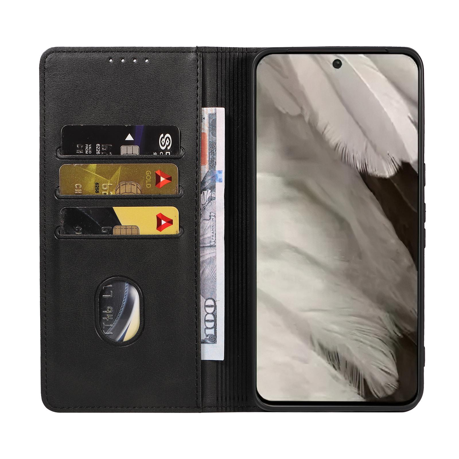 

For Google Pixel 8 Wallet Case WANLONFENG NW1 Series Magnetic Closure Calf Texture Leather Phone Cover Sapphire