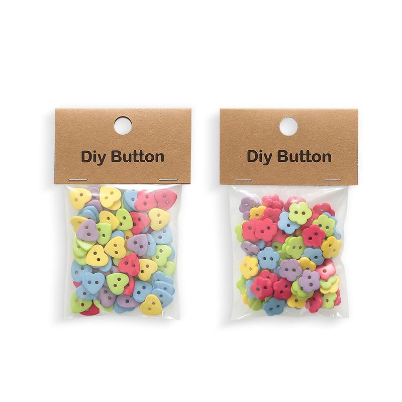 Heart Shaped Buttons Colorful DIY flower love resin button, children's handmade decorative button, clothing double eye button