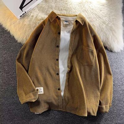Men's Long-Sleeve Corduroy Shirt: Trendy, Loose-Fit, Plus Velvet, Warm, Versatile Autumn/Winter Top Jacket