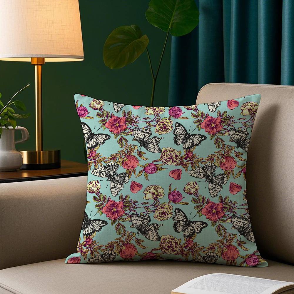 Birds Butterflies  Flowers Pillow Case Short Plush Print Cushion Cover Square Throw Pillow Covers Sofa Home Decor