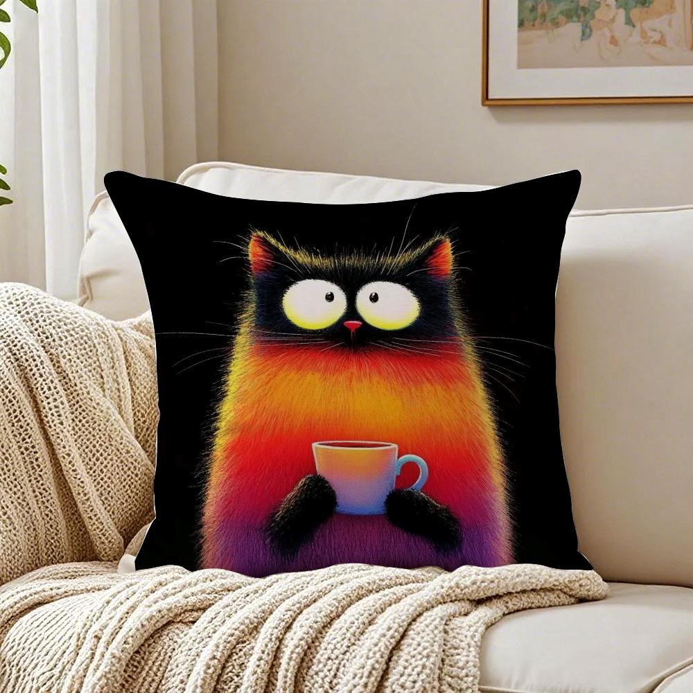 

Cute Quirky Modern Art Fluffy Cat Cushion Cover Pillowcase Antidustmite living Room Sofa Decor Cushion Room 30X30cm