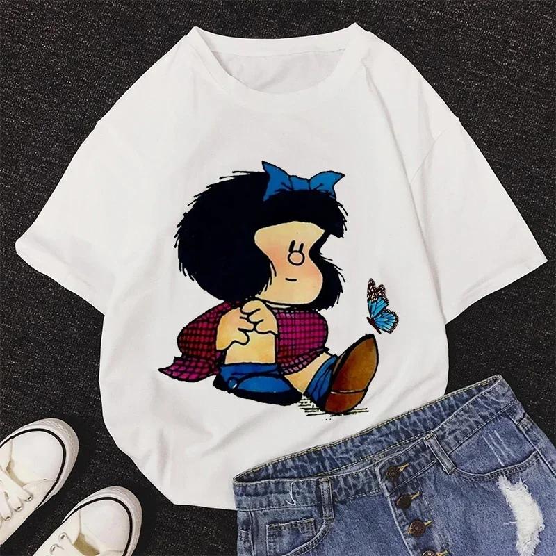 

Футболка Mafalda Kawaii с графическим принтом, женская, Harajuku, эстетичные розовые топы, повседневная футболка Y2k, новинка 2021 года, летняя модная женская футболка S