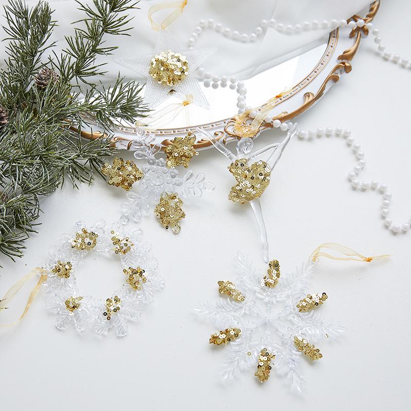 Gold-Edged Acrylic Snowflake Christmas Tree Pendant for Window Display
