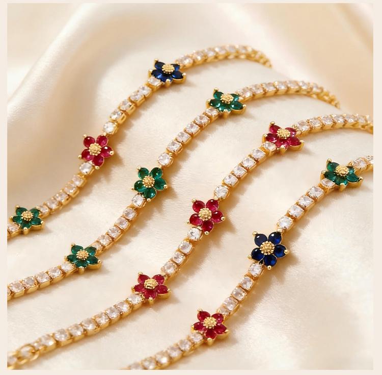 Luxury Flower Tennis Bracelet for Wome Colorful Zircon Floral Charms Tennis Chain Elegant Jewelry Tarnish Free