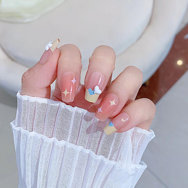 2026 Medium French Star Press-On Nails: Handmade, Detachable, Whitening Manicure