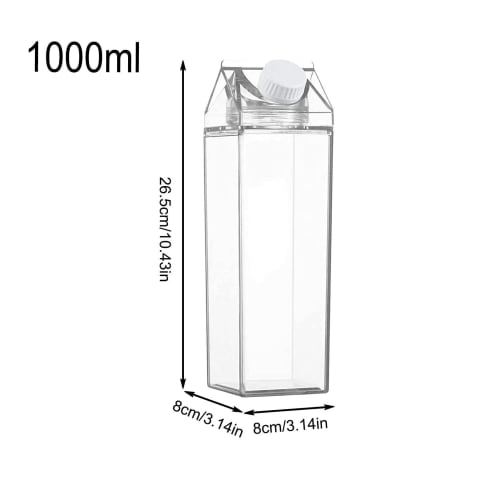 Qkbuza 2-Piece Milk Carton-Shaped Drink Bottle, Clear Plastic, Large Capacity Water Bottle for Direct Drinking, Leak-Proof, Portable Square Breast Mil