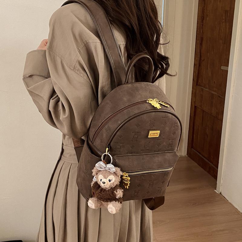 Small-scale Printed Versatile Backpack for Schoolbags, Large-capacity Commuter Backpack With pendant кофейный