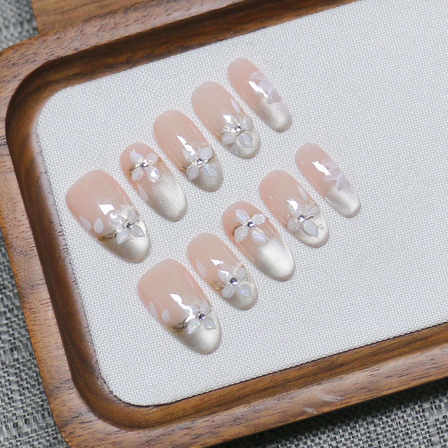 Douyin Trendy Handmade Press-On Ice Crystal Cat Eye Butterfly Nails Extra Small