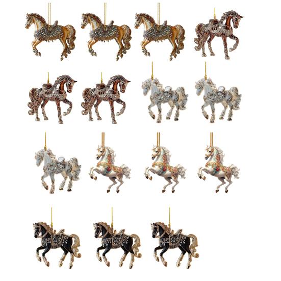 1/2/3/4/5/6/7/8/10/12/15/20/25 Pcs Horse Ornaments For Christmas Tree Metallic Rhinestones Horse