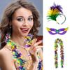 3Pcs Mardi Gras Costume Tricolor Eyemask Neckerchief Feathers Headband for Event and Party Favors Carnival Party Supply