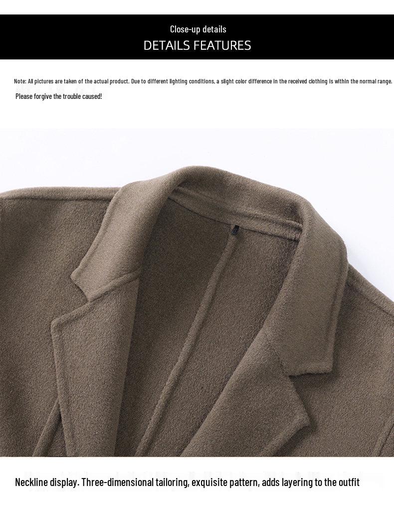 Men's Mid-Length Double-Sided Woolen Coat, Suit Collar, Korean Style, Casual Jacket for Autumn Winter.