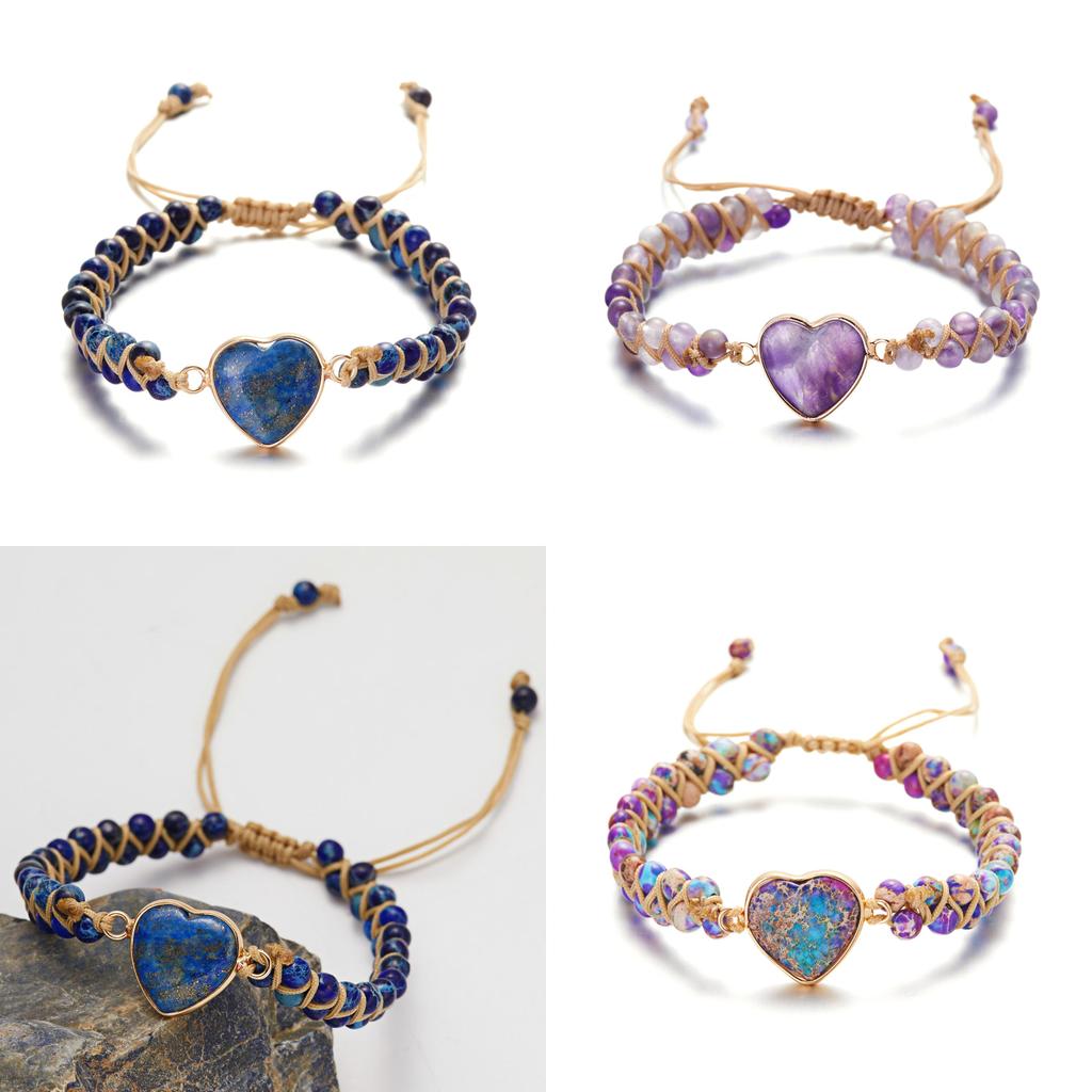 Ręcznie robiona bransoletka w kształcie serca z kamieniami szlachetnymi na letnią modę