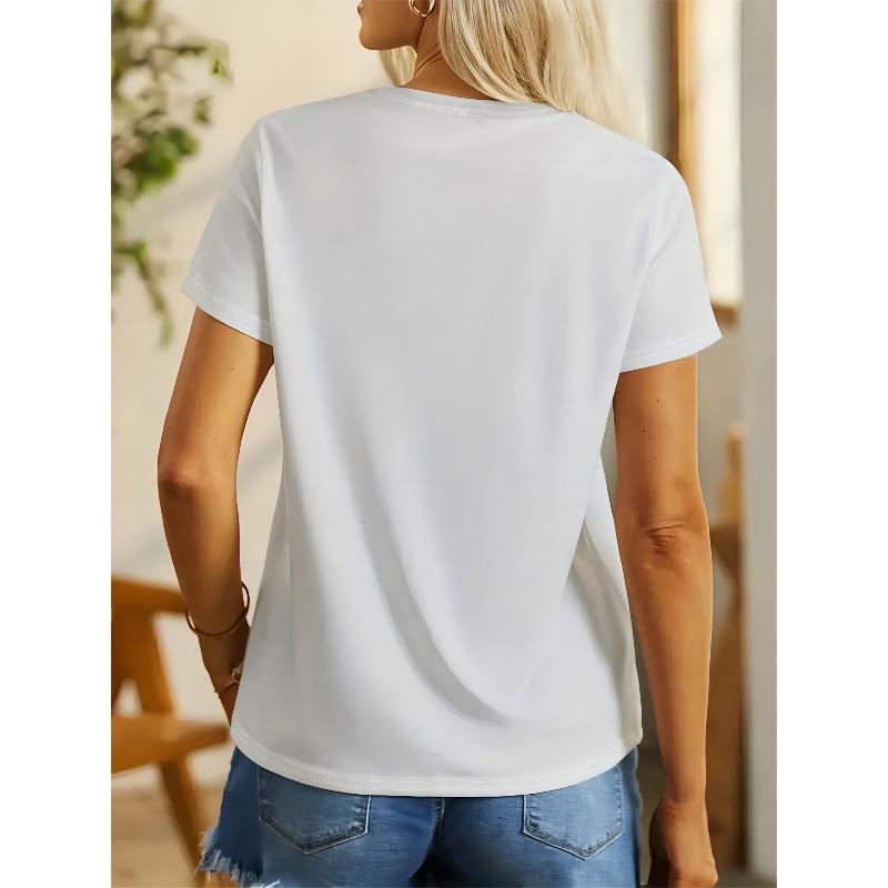 European Size White T-Shirt Featuring a Butterfly Print in Watercolor Style,Designed for Women As Casual Sportswear,a Summer Top with a Round Neckline