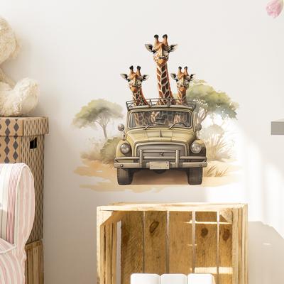 Cartoon Three Giraffe Car Children's Bedroom Living Room Wall Decoration Wall Stickers