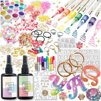 Saya Kobo Resin Set Children Kids Kit Beginner Parent and Child Silicone Mold Resin Pen Light Present Lucky Bag Gift Starter Kit Resin Liquid